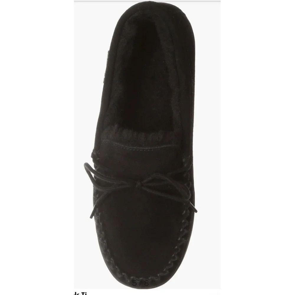 New BEARPAW Wyden II 2200 Mens Moc Toe Black Slip‎ On Slipper Shearling Lined 11